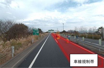In the case of a two-lane road on one side ⇒ Image of construction work with lane restrictions