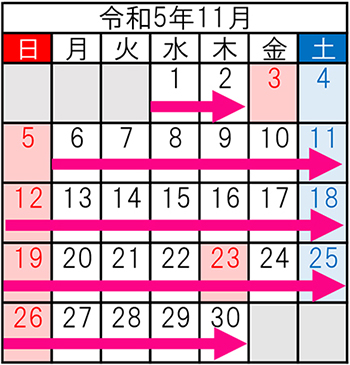 Image of the calendar for November 2023 during the regulation period