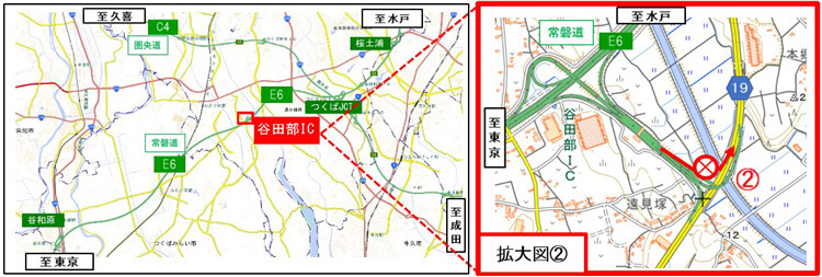 สถานที่ปิด: รูปภาพทางลาดทางออก Joban Expressway Yatabe IC (ถนนจังหวัดหมายเลข 19 ซึ่งไหลออกไปสู่ Tsukuba/Tsuchiura)