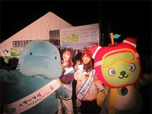 NEXCO EAST 매너업 캐릭터 '매너티', 스노 퀸 오브 군마, 나가노현 PR 캐릭터 '알쿠마' 사진 촬영 사진