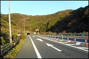 大型矢印路面標示・ラバーポール延伸の写真