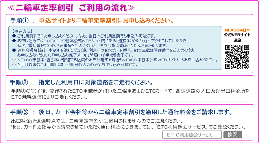 二輪車定率割引　ご利用の流れのイメージ画像