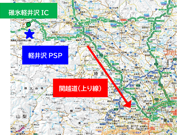 【E17】関越道（上り線）を含む高速道路を利用して東京都・埼玉県・千葉県・神奈川県内へ向かう地図のイメージ画像