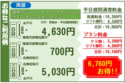お得なご利用例　周遊　星野リゾート　ネコマ　マウンテン×ウィンターパスセットプランのイメージ画像