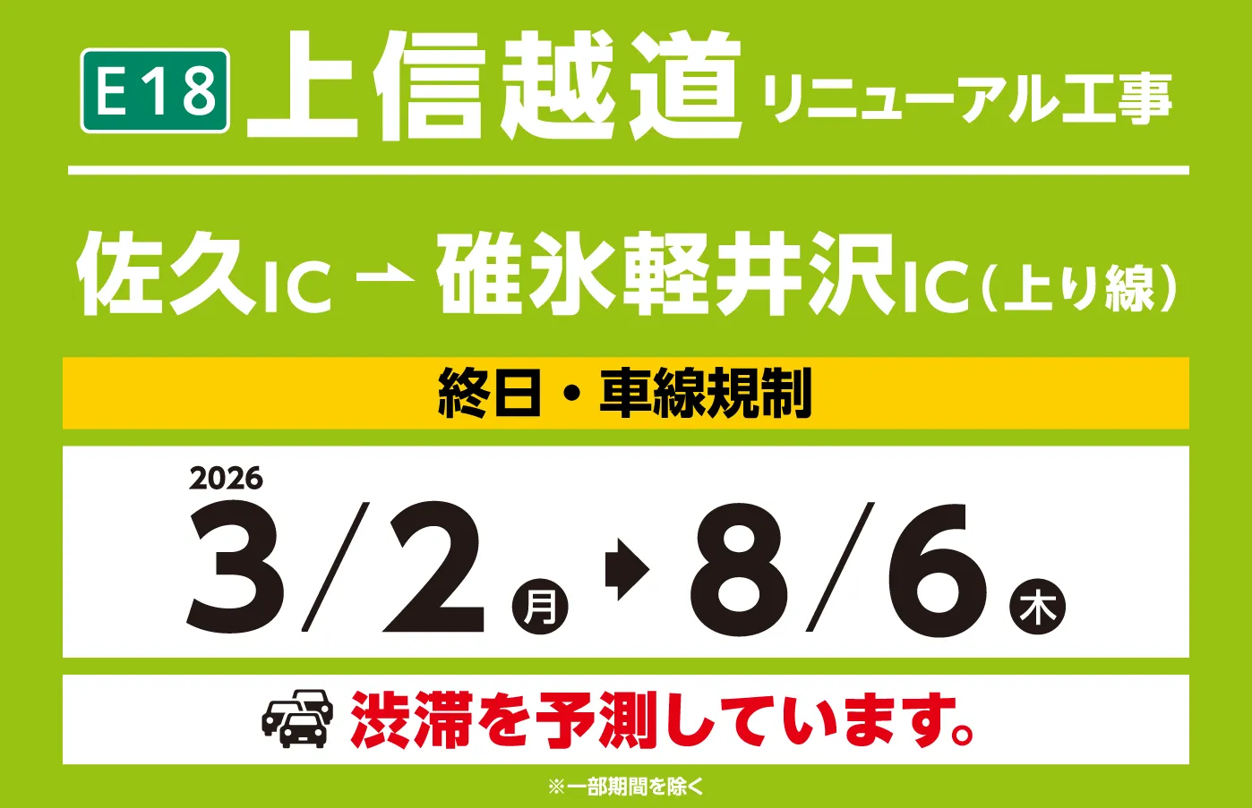 佐久IC～碓氷軽井沢IC(上り線) 2026 3.2~8/6