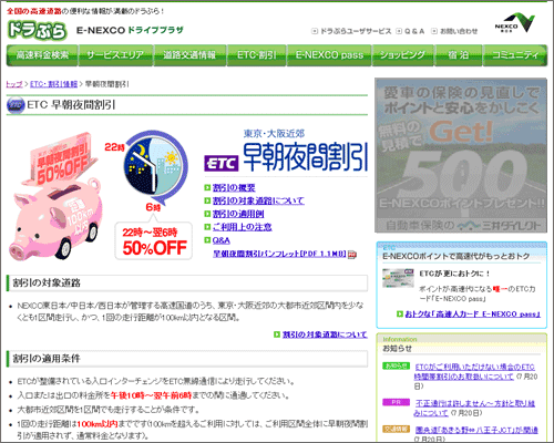 ETC時間帯割引（早朝夜間割引）画面イメージのイメージ画像