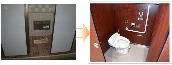 洋式便器のリフレッシュ工事前と工事後のイメージ画像