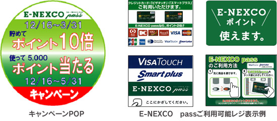 キャンペーンPOP、E-NEXCOpassご利用可能レジ表示例のイメージ画像