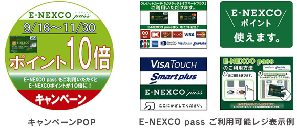 キャンペーンPOPとE-NEXCOpassご利用可能レジ表示例のイメージ画像