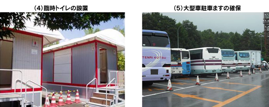 (4) Installation of temporary toilet (5) Image image of securing large vehicle parking
