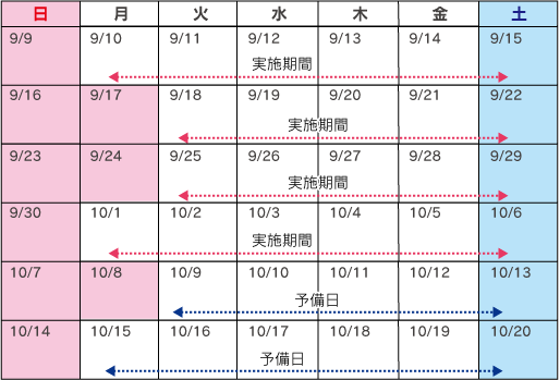 工事期間カレンダーのイメージ画像