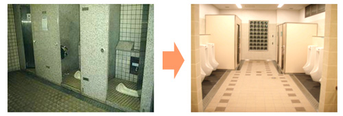 Image of an example of eliminating steps on the floor in the toilet