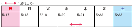 カレンダー:5月20日(水)20時~翌朝6時(1夜間)のイメージ画像
