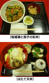 【桜姫鶏と茄子の彩丼】【ほたて天丼】のイメージ画像
