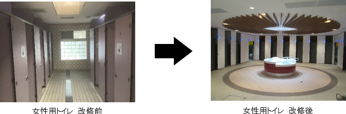 Before renovating women's toilet → Image image after renovating women's toilet