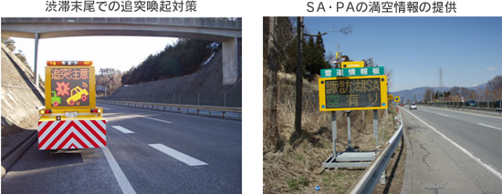 渋滞末尾での追突喚起対策とSA・PAの満空情報の提供のイメージ画像