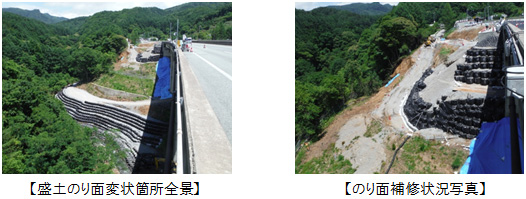 [Overall view of the embankment slope deformation area] [Image of the slope repair condition photo]