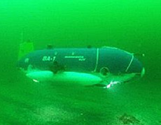 Image of an autonomous underwater robot automatically surveying the seabed