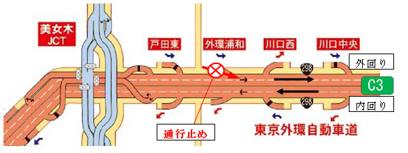 4. วงแหวนรอบนอกถนนวงแหวนรอบนอกวงแหวนรอบนอก Urawa IC โคมไฟทางเข้าวันพฤหัสบดีที่ 19 ตุลาคมเวลา 23:00 น. ถึง 4:00 น