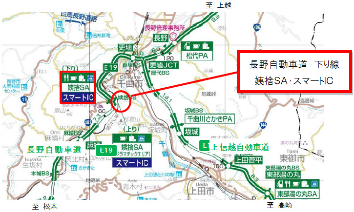 長野自動車道 下り線 姨捨スマートIC位置図のイメージ画像