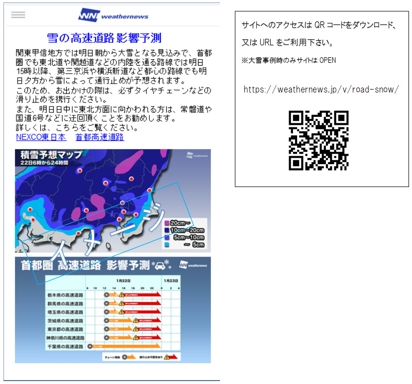 雪の高速道路影響予測のイメージ画像