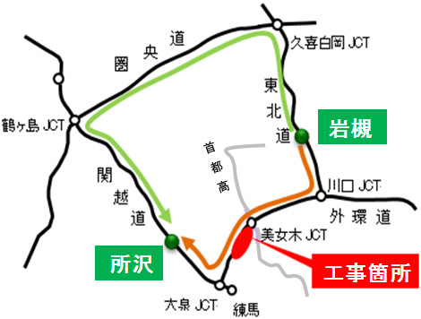 Example: Image of driving from Iwatsuki IC to Tokorozawa IC