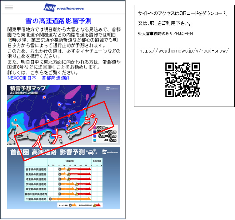 雪の高速道路影響予測のイメージ画像