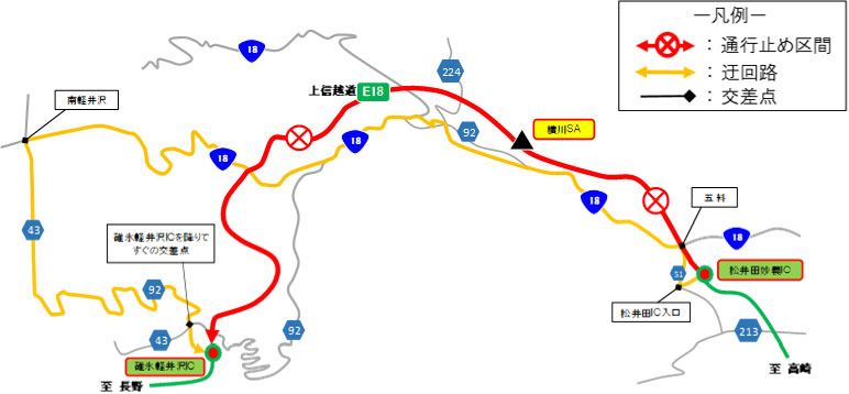 Detour Joshinetsu Expressway [Out-bound Line] Image image of Matsuida Myogi IC ⇒ Usui Karuizawa IC (Takasaki area ⇒ Nagano area)