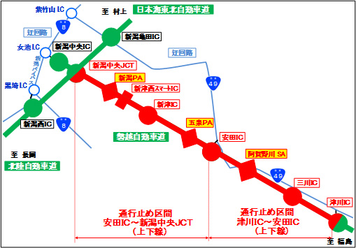 通行止め区間及び迂回路のイメージ画像