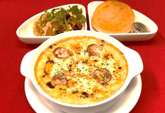 紅鮭と南蛮えびのオーブン焼きスパゲティ～のっぺのフリッタータ添え～のイメージ画像