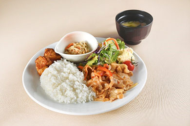 新潟縣的“越野小金豬肉生薑烤架”和“越野雞肉炸雞”板的圖像圖像