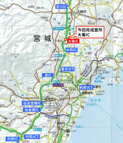 Image of the location map of the completed Ohira IC