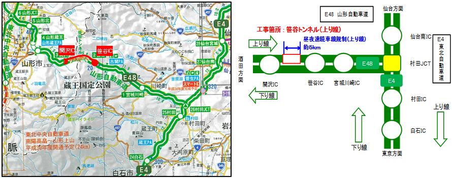 山形自動車道 関沢IC→笹谷IC間（上り線）のイメージ画像