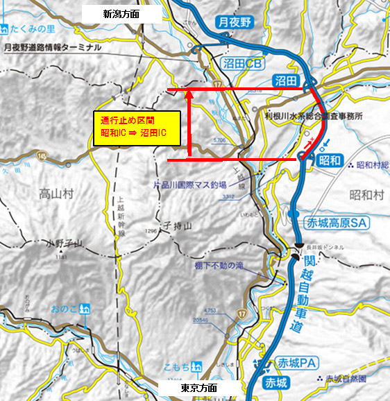 剖面圖：関越自動車道昭和IC-沼田IC（下線）
