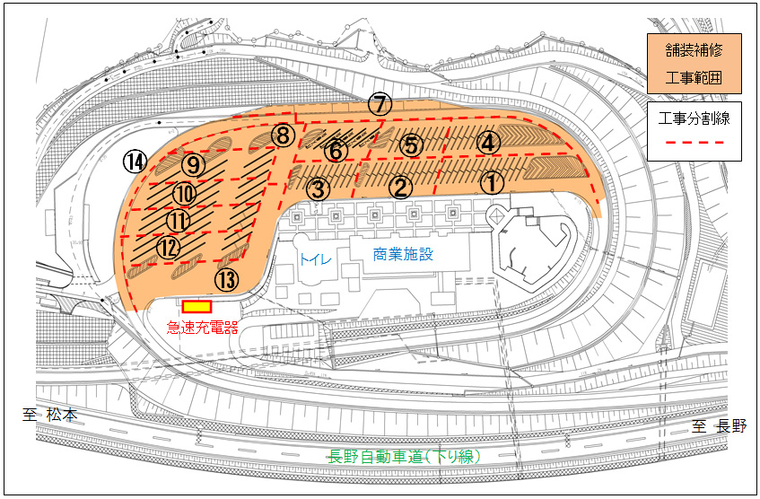 Image image of the Sasutei SA (Out-bound) pavement repair work area (image diagram)