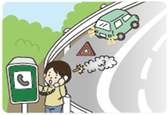 高速道路における緊急時には、「後続車に合図」「安全な場所へ避難」「避難してから通報」を確実に行いましょう! のイメージ画像