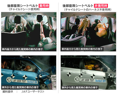 뒷좌석 안전 벨트 착용 · 비 착용의 비교 사진 이미지
